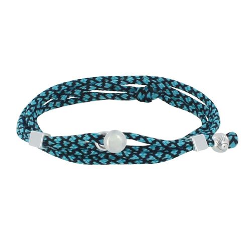 Les Poulettes Bijoux - Bracelet Homme Métal Argenté Cubes Fermoir Bouton Et Lien En Paracorde