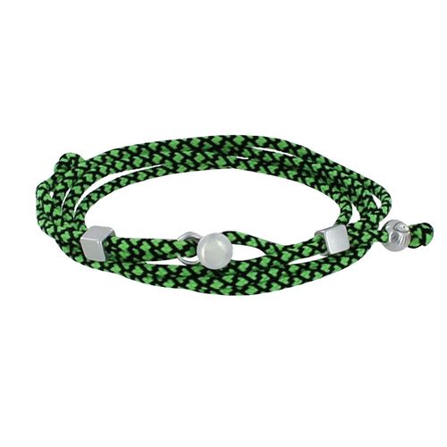 Les Poulettes Bijoux - Bracelet Homme Métal Argenté Cubes Fermoir Bouton Et Lien En Paracorde