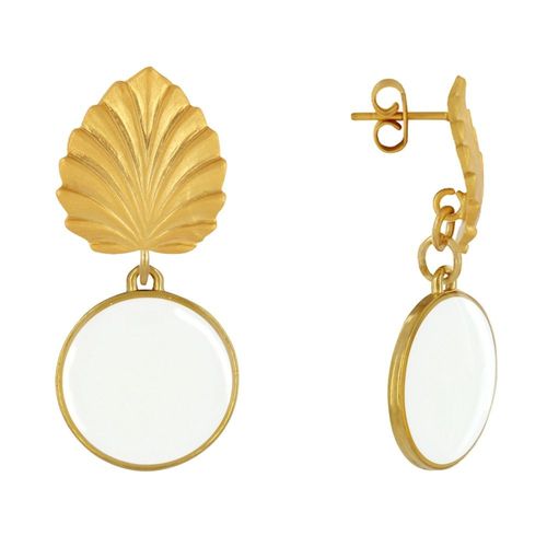Les Poulettes Bijoux - Boucles D'oreilles Clous Laiton Feuille Et Disque Émaillé