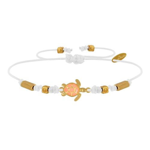 Les Poulettes Bijoux - Bracelet Tortue Émaillé Orange Laiton Doré Orange