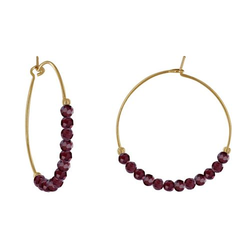 Les Poulettes Bijoux - Boucles D'oreilles Plaqué Or Créoles Perles Facettées De Grenat