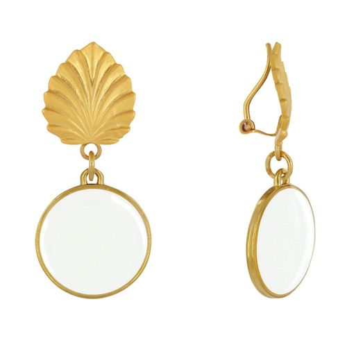 Les Poulettes Bijoux - Boucles D'oreilles Clips Laiton Feuille Et Disque Émaillé