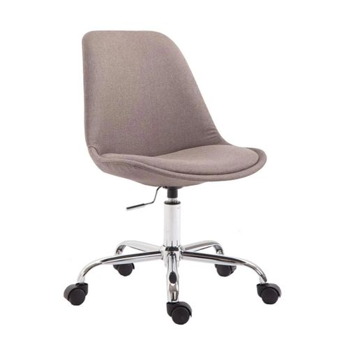 Chaise De Bureau Tabouret De Travail Sur Roulettes Hauteur Réglable En Tissu Taupe Et Métal Chromé 10_0002689