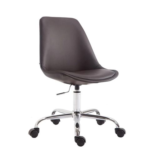 Chaise De Bureau Tabouret De Travail Sur Roulettes Hauteur Réglable En Pvc Marron Et Métal Chromé 10_0002681