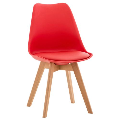 Chaise De Salle À Manger X1 Design Scandinave En Plastique Et Pvc Rouge Et Pieds En Bois Clair 10_0002273