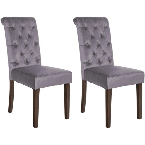 Lot De 2 Chaises De Salle À Manger Design Classique Bouton Décoratif Assise En Tissu Velours Gris Foncé 10_0001614