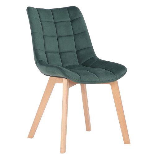 Chaise De Salle À Manger X1 Rembourrage Généreux En Velours Vert Piètement En Bois 10_0002084