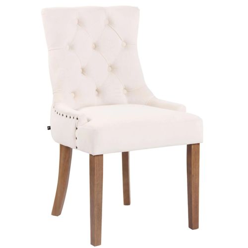 Chaise De Salle À Manger X1 Design Antique Capitonné En Velours Crème Avec 4 Pieds En Bois Clair 10_0001943