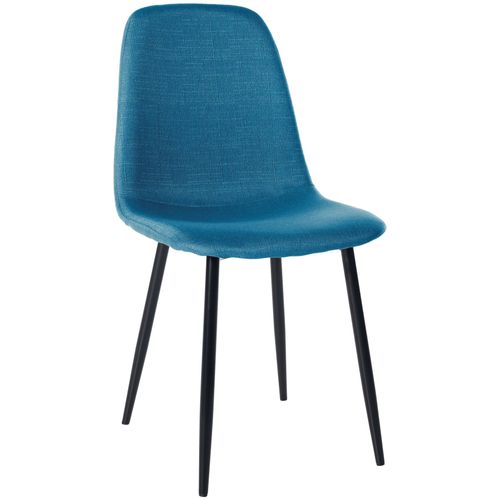 Chaise De Salle À Manger X1 Design Simple Avec Pieds En Métal Noir Assise En Tissu Bleu 10_0002070