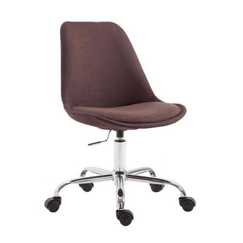 Chaise De Bureau Tabouret De Travail Sur Roulettes Hauteur Réglable En Tissu Marron Et Métal Chromé 10_0002685