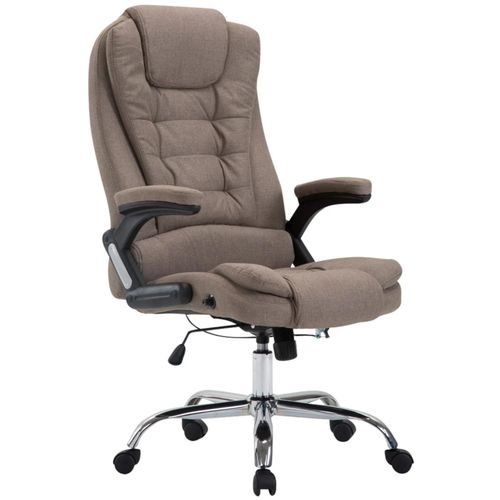 Fauteuil De Bureau Xxl Sur Roulettes Confortablement Rembourrés Avec Accoudoirs En Tissu Taupe Et Métal Chromé 10_0002668