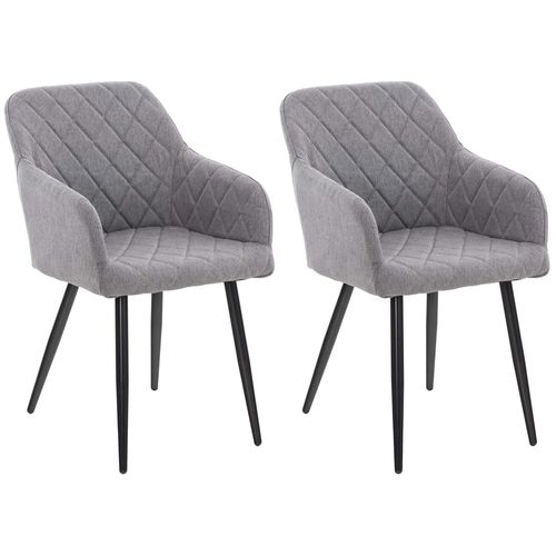 Lot De 2 Chaises De Salle À Manger Design Retro Coutures Décoratives En Losanges Assise En Tissu Gris 10_0001565