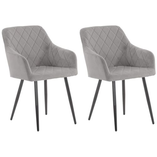 Lot De 2 Chaises De Salle À Manger Style Retro Chic Tissu Gris Et Pieds En Métal Noir 10_0001563