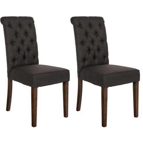 Lot De 2 Chaises De Salle À Manger Design Classique Bouton Décoratif Assise En Tissu Gris Foncé 10_0001616