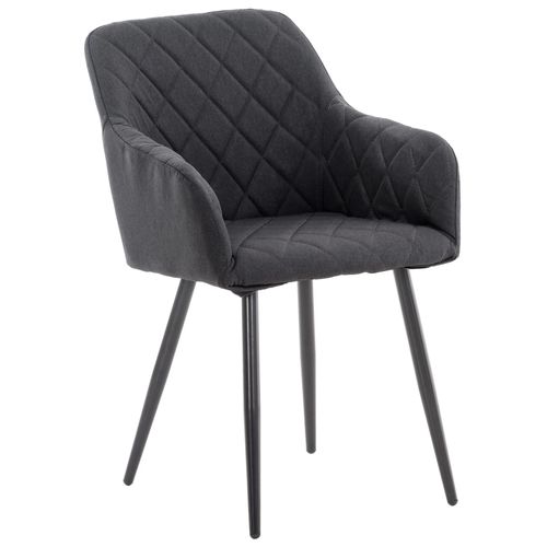 Chaise De Salle À Manger Design Retro Coutures Décoratives En Losanges Assise En Tissu Noir 10_0002112