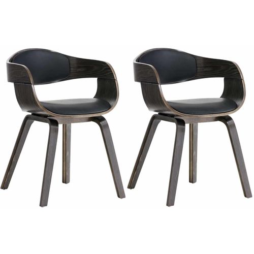 Lot De 2 Chaises De Salle À Manger Bureau Design Retro En Pvc Noir Structure En Bois Gris 10_0001716