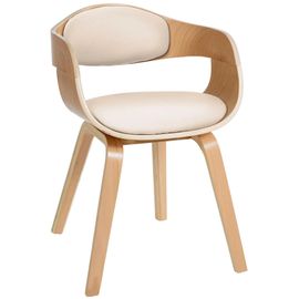 Chaise De Bureau Salle À Manger Visiteur Design Scandinave En Bois Clair Et Assise En Pvc Crème 10_0001907