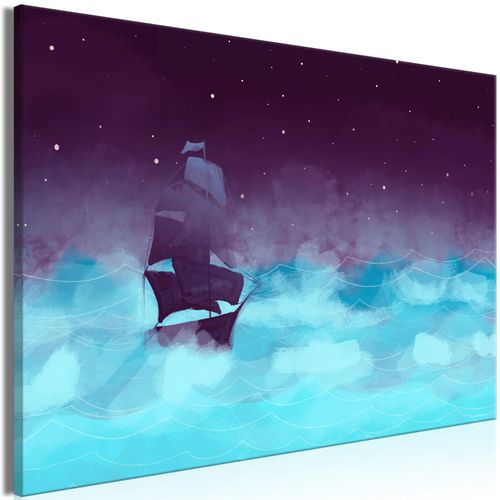 Tableau toile de décoration murale impression premium en 1 partie sur châssis en bois motif Troisième variante des vagues nocturnes 90x60cm 11_0017854
