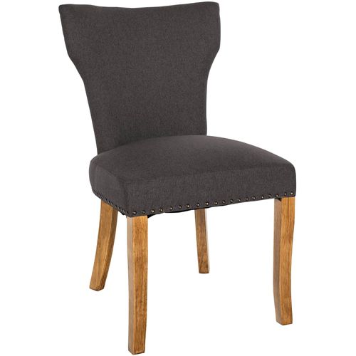Chaise De Salle À Manger X1 Boutons Décoratifs En Tissu Gris Foncé Et Pieds En Bois Marron Clair 10_0002173