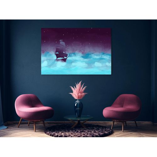 Tableau toile de décoration murale impression premium en 1 partie sur châssis en bois motif Troisième variante des vagues nocturnes 120x80cm 11_0017853
