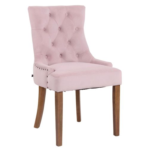 Chaise De Salle À Manger X1 Design Antique Capitonné En Velours Rose Avec 4 Pieds En Bois Clair 10_0001940