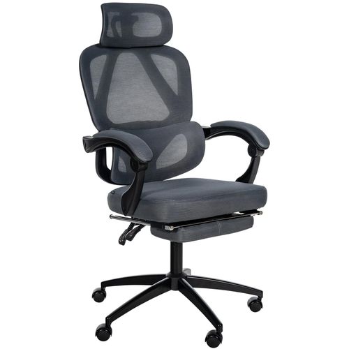 Fauteuil De Bureau Ergonomique Avec Appui-Tête Réglable Soutien Lombaire Et Repose-Pieds Extensible En Maille Gris Bur10707