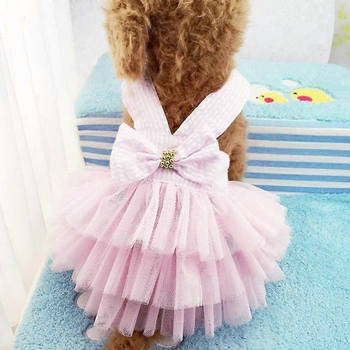 Robes Pour Chiens, Vêtements Pour Chiens De Compagnie À La Mode, Robes De Princesse De Chiot En Maille Rayée (Rose, Grand)