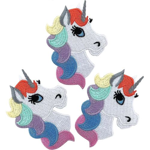 3 Pcs Licorne Patches Pour Vêtements - Fer Sur Licornes Design Pour Vestes - Licorne Cils Fer Sur - Patchs Girly Avec Couleurs Vibrantes-Applicatio Facile