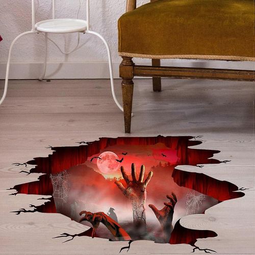 Scary Halloween Floor Sticker 3d Ghost Floor Sticker Art Decoration, Red Moon Spider Web Zombie Wall Floor Sticker Ghost Hand Scratch Sticker Living R