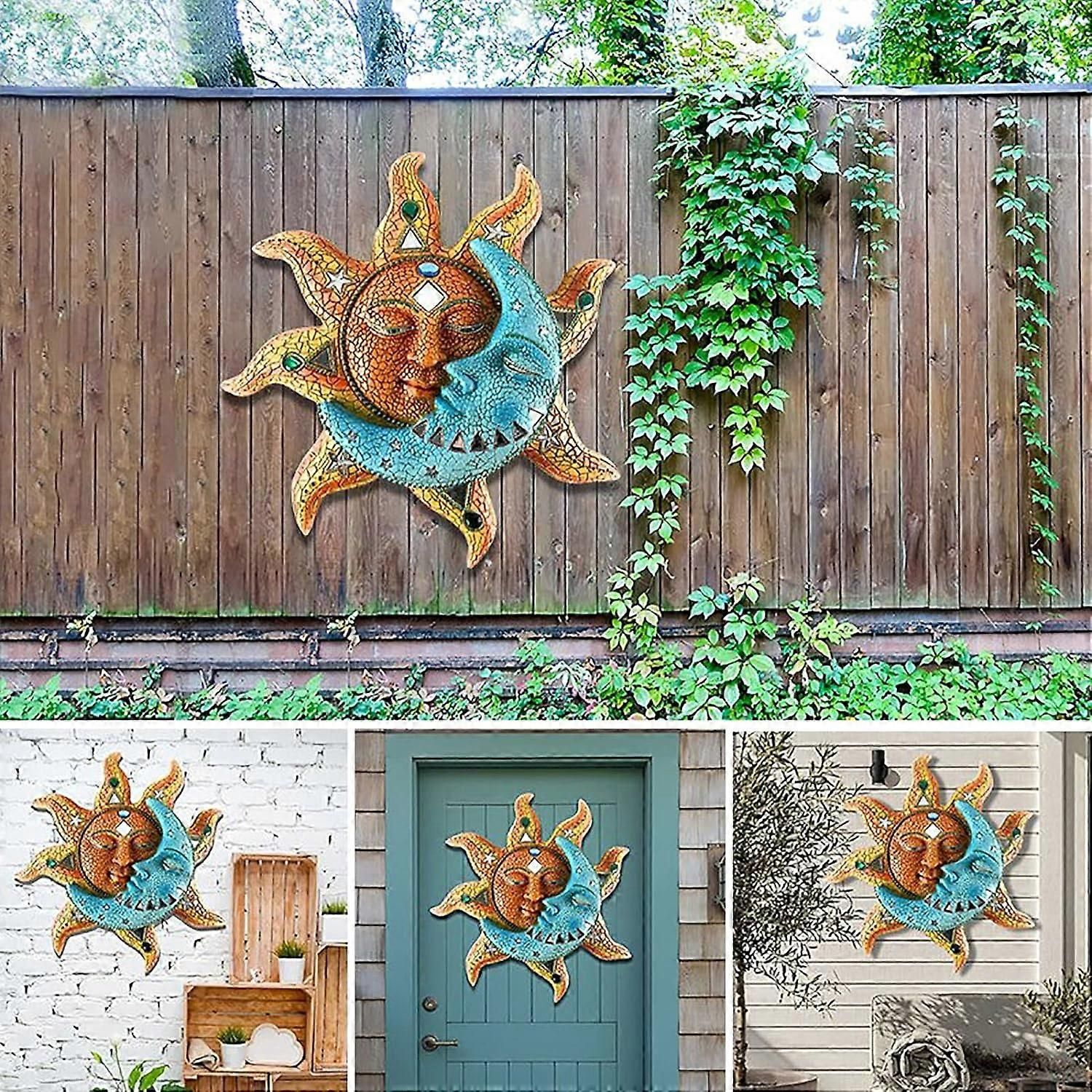 Soleil et lune bleue 3D Décor Intérieur utdoor Wall Art Plaque Sculpture Mount pour l¿intérieur de la maison Salon Chambre Salle de bain Salle de bain Cuisine r utside Patio Clôture