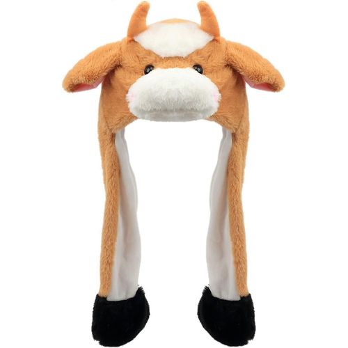Chapeau De Vache Marron Avec Des Oreilles En Mouvement Sauter Pop Up Battre Animal De La Ferme En Peluche Vacances Cosplay Habiller Drôle Festival Cadeau D'anniversaire, 22''