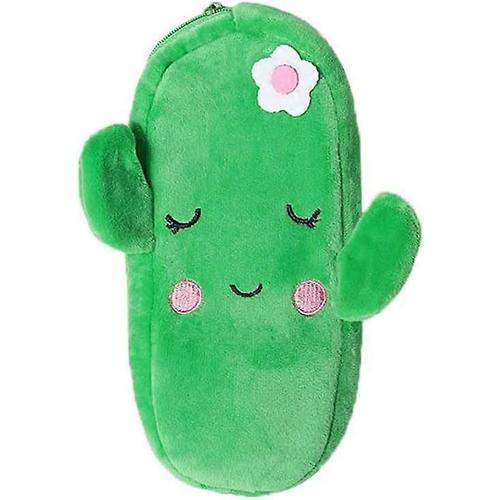 Créatif Mignon Drôle Heureux Animal Ours Grenouille Visage Fruit Fraise Pastèque Doux Remplissage Surface Vêtements Fermeture Éclair Trousse Crayon Sac Stylo Étui - Cactus