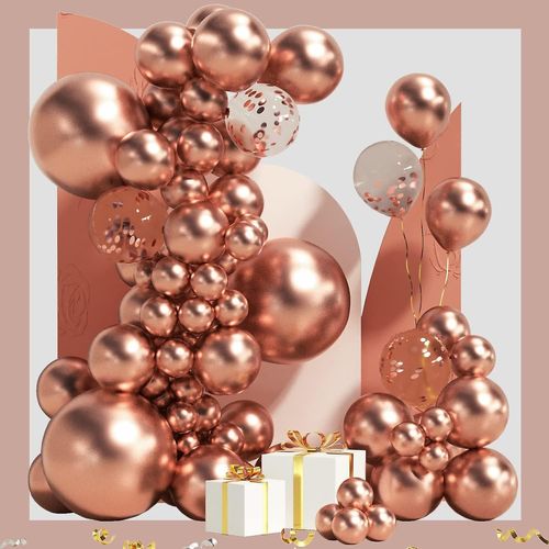 Ballon en or rose métallique Guirlande Arch Kit 100 Pack 18/12/10/5 pouces Ballons de fête en latex différentes tailles Ballons de confettis Ballon chromé pour Birthda