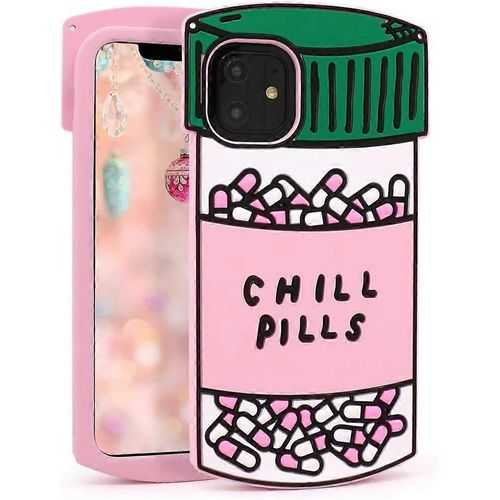 Megantree Mignon Iphone 11 Cas, Drôle De Pilules De Refroidissement Capsule Bouteille 3d Dessin Animé Souple Silicone Caoutchouc Protection Complète Antichoc Housse Pour Enfants Filles W