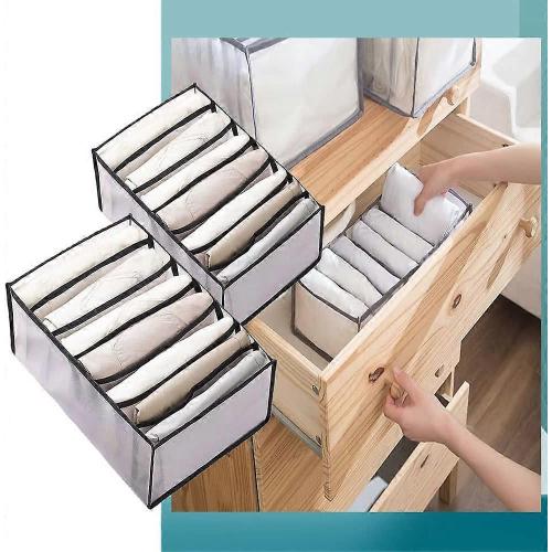 organisateur de vêtements portable 2pcs respirant 7 grilles compartiment boîte de rangement - organisateurs de tiroirs pliants pour chambre dortoir rangement chaussettes sous-vêtements L