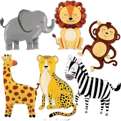 Zèbre Éléphant Ballons Feuille Hélium Jungle Safari Éléphant Singe Lion Zèbre Girafe Léopard En Forme De Ballons Animaux Pour La Faune (Paquet De 6)