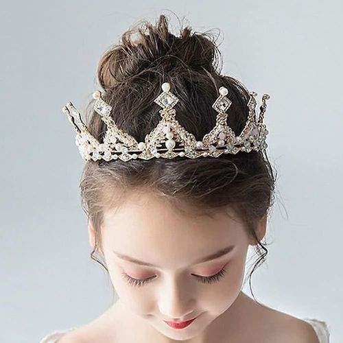 Crystal Princess Crown Pour Les Filles, Gold Kid Birthday Tiaras Avec Strass Headpieces Accessoires Pour Filles Mariage Bal Costume Party