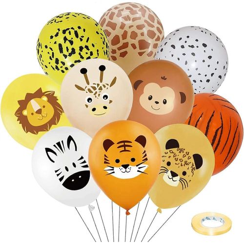 Ballons À Imprimé Animal Safari Jungle, 12"" Léopard Tigre Girafe Zèbre Lion Singe Ballons À Imprimé Latex Pour Enfants, Ballons À L¿Hélium Thème Zoo Pour Garçons Gir