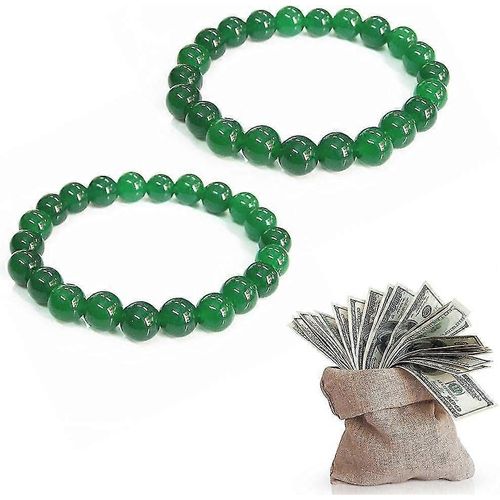 2 Pcs Lucky Wealth Bracelets. Perles De Pierre D¿Agate Verte De 8mm Feng Shui Chinois