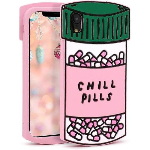 Megantree Mignon Iphone Xr Étuis, Drôle 3d Dessin Animé Chill Pills Capsule Bouteille Souple Silicone Caoutchouc Protection Complète Antichoc Housse De Couverture Pour Enfants G