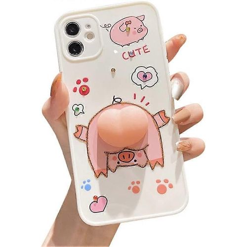 Hommes Femmes Créatif Drôle Dessin Animé Flexion 3d Compressible Rose Pêche Cul Rose Cochon Cochon Cochon Caractère Souple Tpu Silicone Caoutchouc Coque De Téléphone Pour Iphone 11,Aide