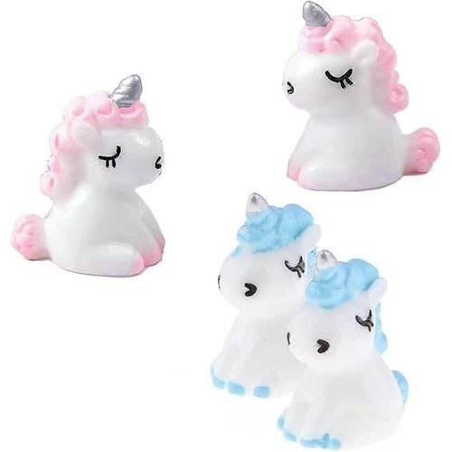 4pcs Mini Figurine Licorne Pour Baby Shower Enfants Fête D¿Anniversaire Bureau Bureau Diy Fairy Garden Maison De Poupée - Bleu Et Rose, 0.7x0.9 Pouces