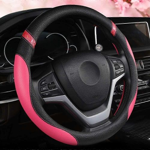 Housse De Volant En Cuir Universelle Pour Femmes Housse De Volant Pour Voiture 15 Pouces (Rose)