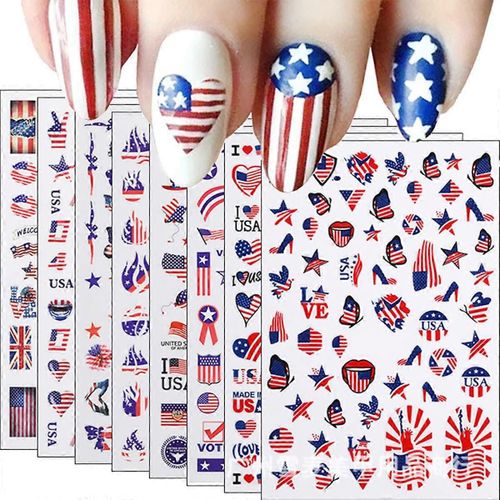 4 Juillet Nail Stickers Amérique Patriotique Drapeau Designer Nail Art Stickers Décalcomanies 3d Self Adhesive Nail Art Supplies Butterfly America Flag Star Nail 