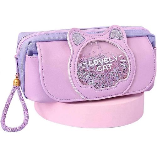 Étui À Crayons Kawaii Chat Mignon Étui À Crayons À Trois Couches Étui À Crayons Grande Capacité Fournitures Scolaires Mignonnes (Violet)