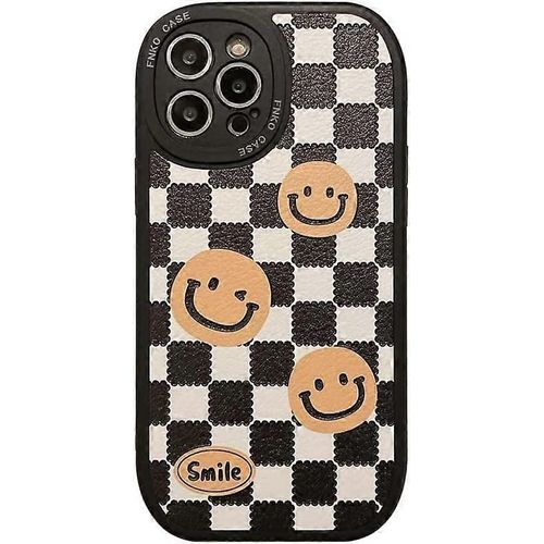 Forme Ovale Noir Blanc Grilles Sourire Faux Cuir Coque Souple Pour Apple Iphone 13 Pro Max 6.7 Pour Filles Mignon Coque Pour Iphone 13promax - -
