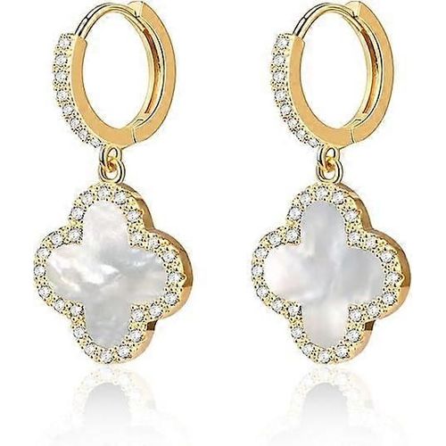 Boucles D¿Oreilles En Or, 14k Plaqué Or Petit Huggie Boucles D¿Oreilles Avec Breloques Trèfle, Boucles D¿Oreilles Délicates Pour Les Femmes