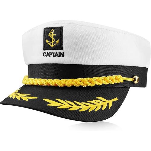 Adulte Yacht Bateau Bateau Marin Capitaine Chapeau Marine Casquette Marine Amiral Chapeau Pour Hommes Femmes Costume Accessoire (Blanc) - -