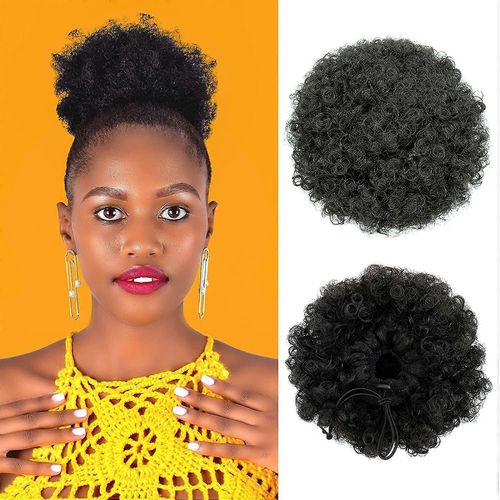 Qthqtfl Afro Puff Extension De Queue De Cheval À Cordon Pour Femmes Noires, Synthétique Court Kinky Curly Pony Tail Clip In On Hair Bun Hairstones (1b #) 