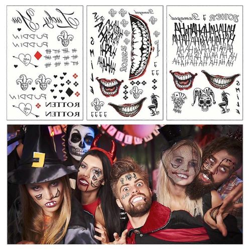 Halloween Prank Maquillage Tatouage Temporaire, Horreur Big Mouth Autocollants Lèvre Tatouages Temporaires Pour Clown Joker Adultes Enfants Maquillage Accessoires Pour Halloween Cospla 